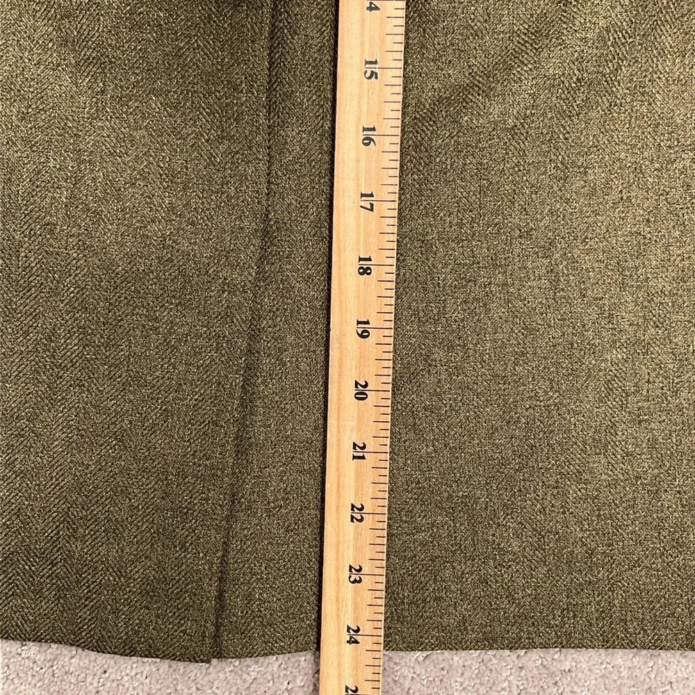 Le Suit Skirt Set Women 14 Olive Green Herringbone‎ Minimalist Career Structured